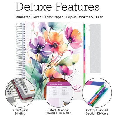 2027 Excello Brands 8.5 x 11 Weekly & Monthly Planner, Paperboard Cover, Rainbow Floral (NRY27-DLX-53)
