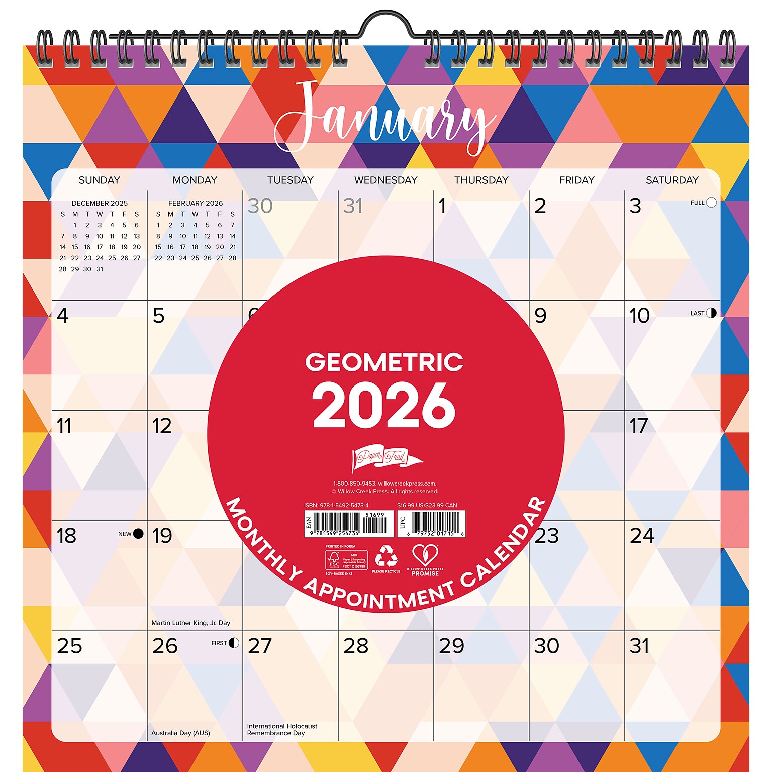 2026 Willow Creek Geometric 12 x 12 Monthly Wall Calendar (54734)