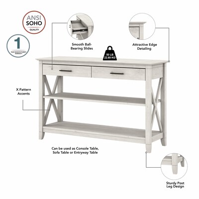 Bush Furniture Key West 47" x 16" Console Table with Drawers and Shelves, Linen White Oak (KWT248LW-03)