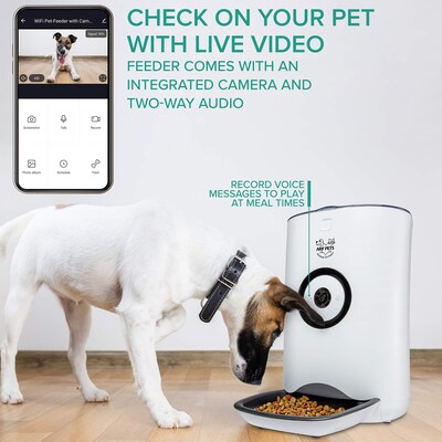 Arf Pets Smart Automatic Pet Feeder w/ Wi-Fi, HD Camera, Video Recording & App Control, White (APFWVC)