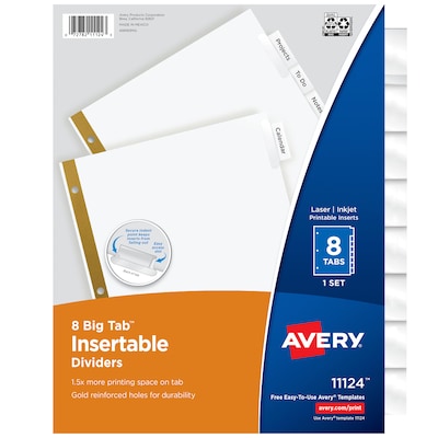 Avery Big Tab Insertable Paper Dividers, 8 Tabs, White (11124)