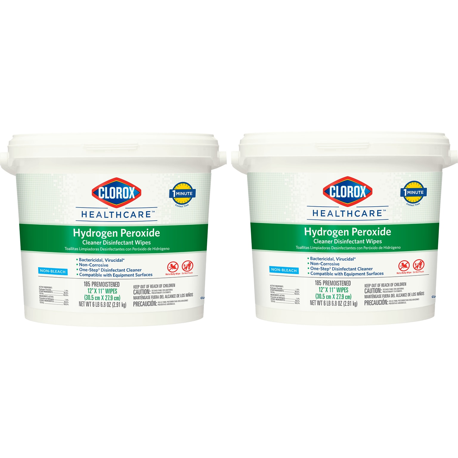 Clorox Healthcare Hydrogen Peroxide Cleaner Disinfectant Wipes, 185 Count, 2 Buckets/CT (30826)