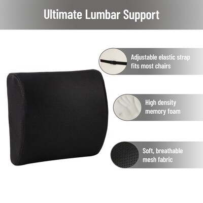 Mind Reader Memory Foam Lumbar Support Pillow with Air-Cloud Technology, Black (BACKSAM-BLK)