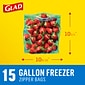 Glad Zipper Freezer Bags, Gallon, 15 Bags/Box (57034)