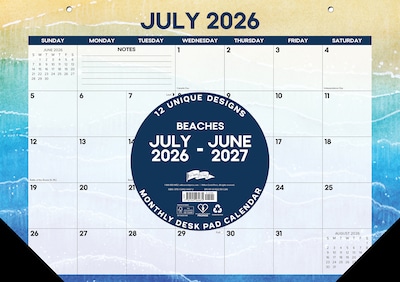 2026-2027 Willow Creek 17 x 12 Academic Monthly Desk Calendar, Beaches (64672)