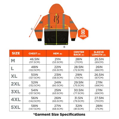 Ergodyne GloWear 8312BK High Visibility Long Sleeve Black Bottom Hooded Zip-Up Sweatshirt, ANSI Type R Class 3, Orange, 2XL