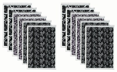 Two Each TOPS Designer Steno Pads, 6 x 9, Gregg Ruled, Black/White, 80 Sheets/Pad, 6 Pads/Pack (80