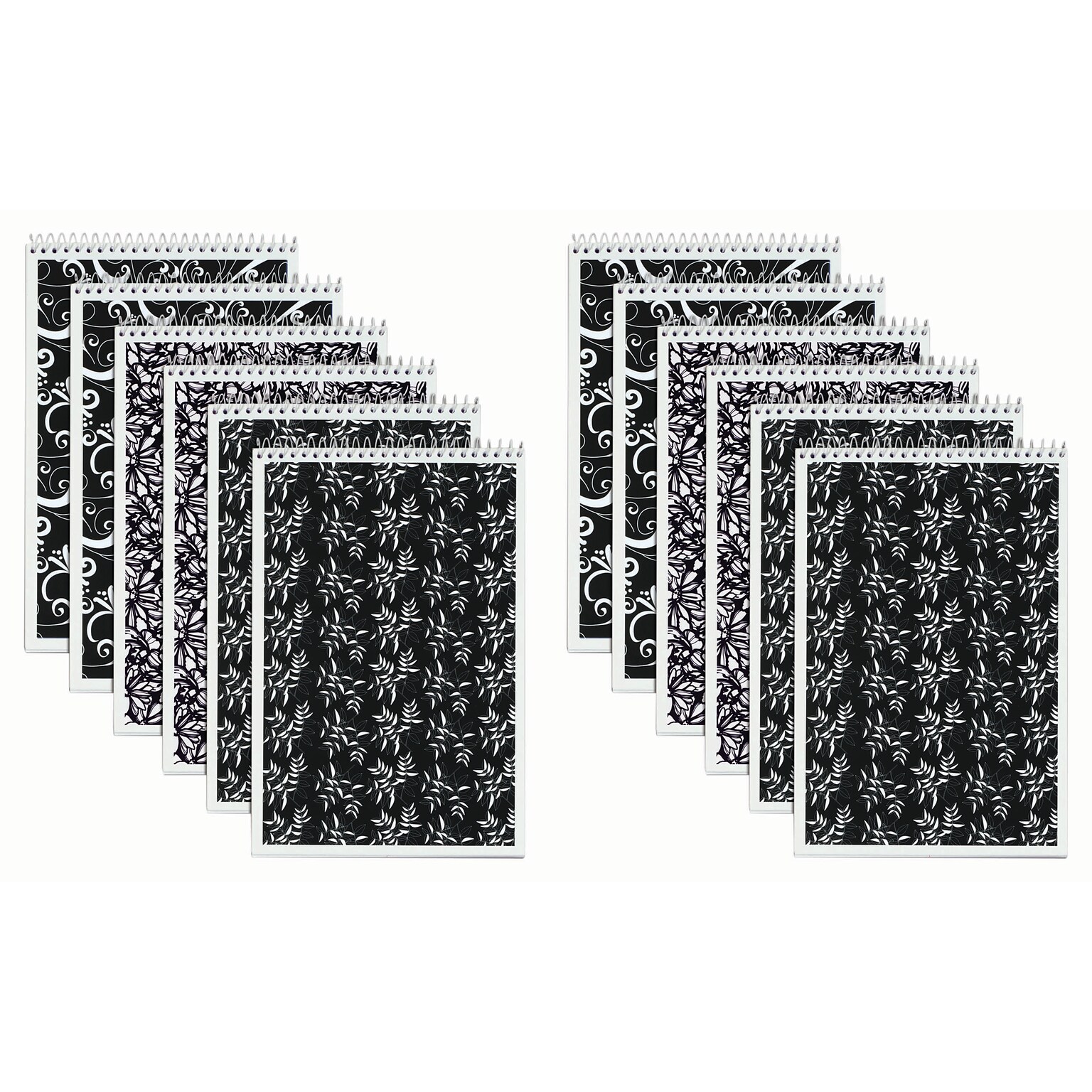 Two Each TOPS Designer Steno Pads, 6 x 9, Gregg Ruled, Black/White, 80 Sheets/Pad, 6 Pads/Pack (80