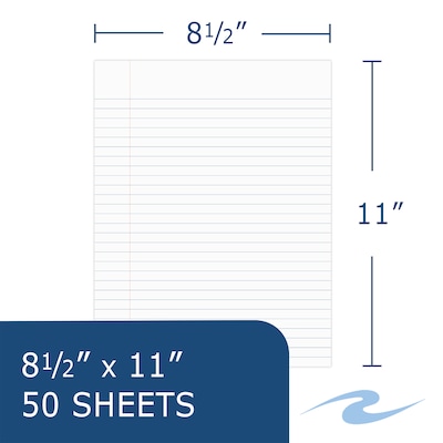 Roaring Spring Paper Products Boardroom Series Notepad, 8.5" x 11", Wide Ruled, White, 50 Sheets/Pad, 72 Pads/Carton (24527CS)