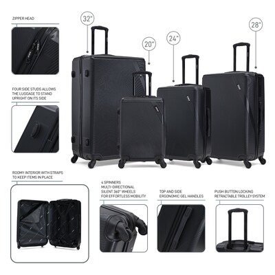 DUKAP Discovery 4-Piece Hardside Spinner Luggage Set, TSA Checkpoint Friendly, Blacj (DKDISSMLXL-BLK)