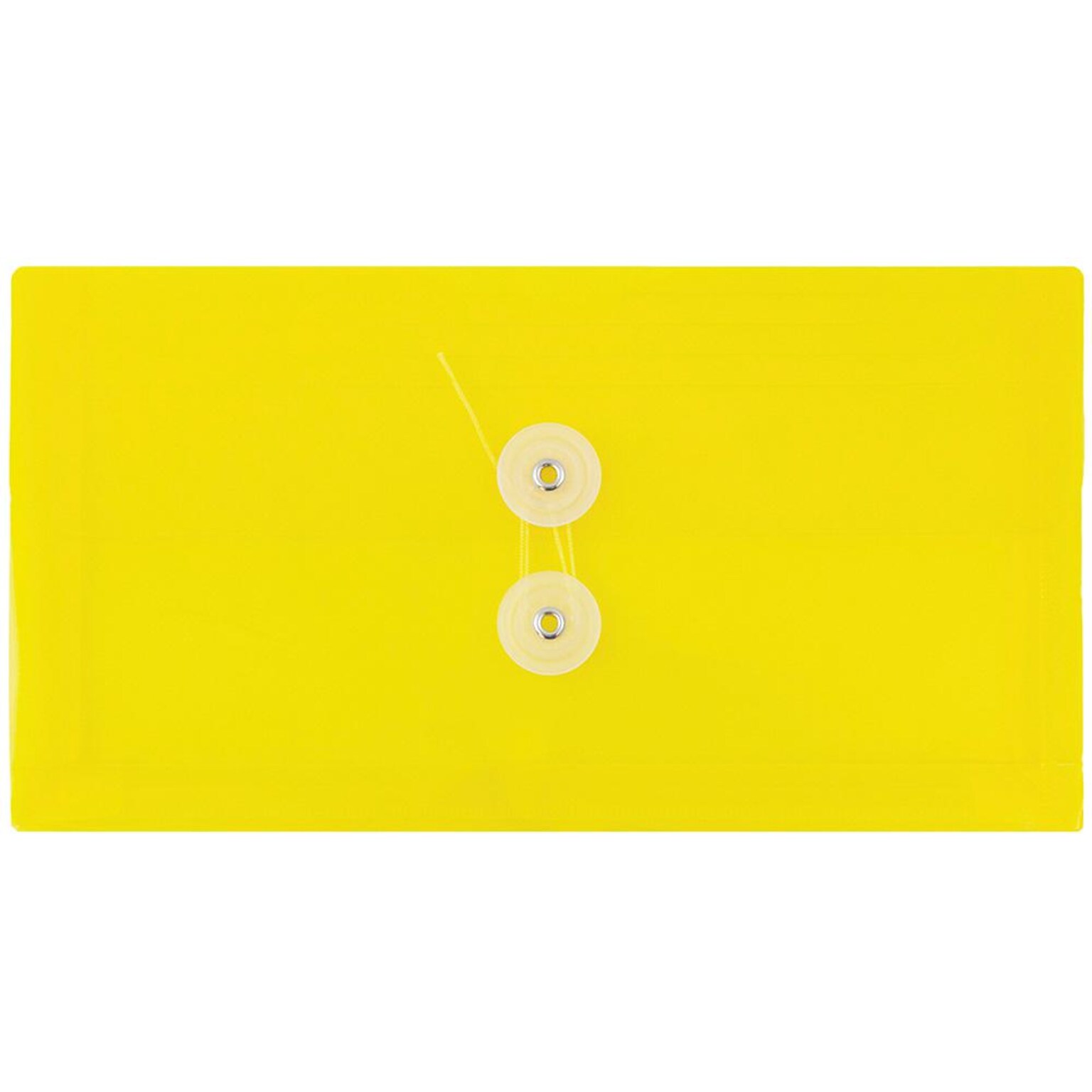 JAM Paper Premium Plastic Filing Envelope with Button & String Closure, 5 1/4 x 10, Yellow, 3/Pack (921B1YEX3)