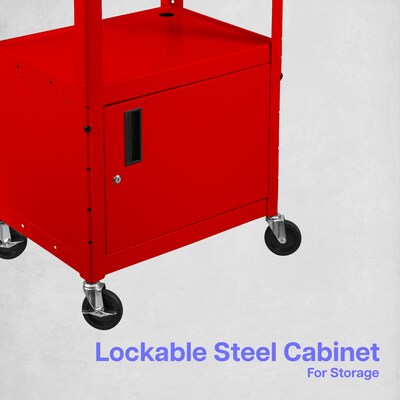 Luxor LEADER 3-Shelf Adjustable Media Utility Cart with Locking Cabinet, Red (AVJ42C-RD)