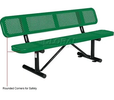 Global Industrial 6' Outdoor Steel Picnic Bench w/ Backrest, Perforated Metal, Green (694557GN)