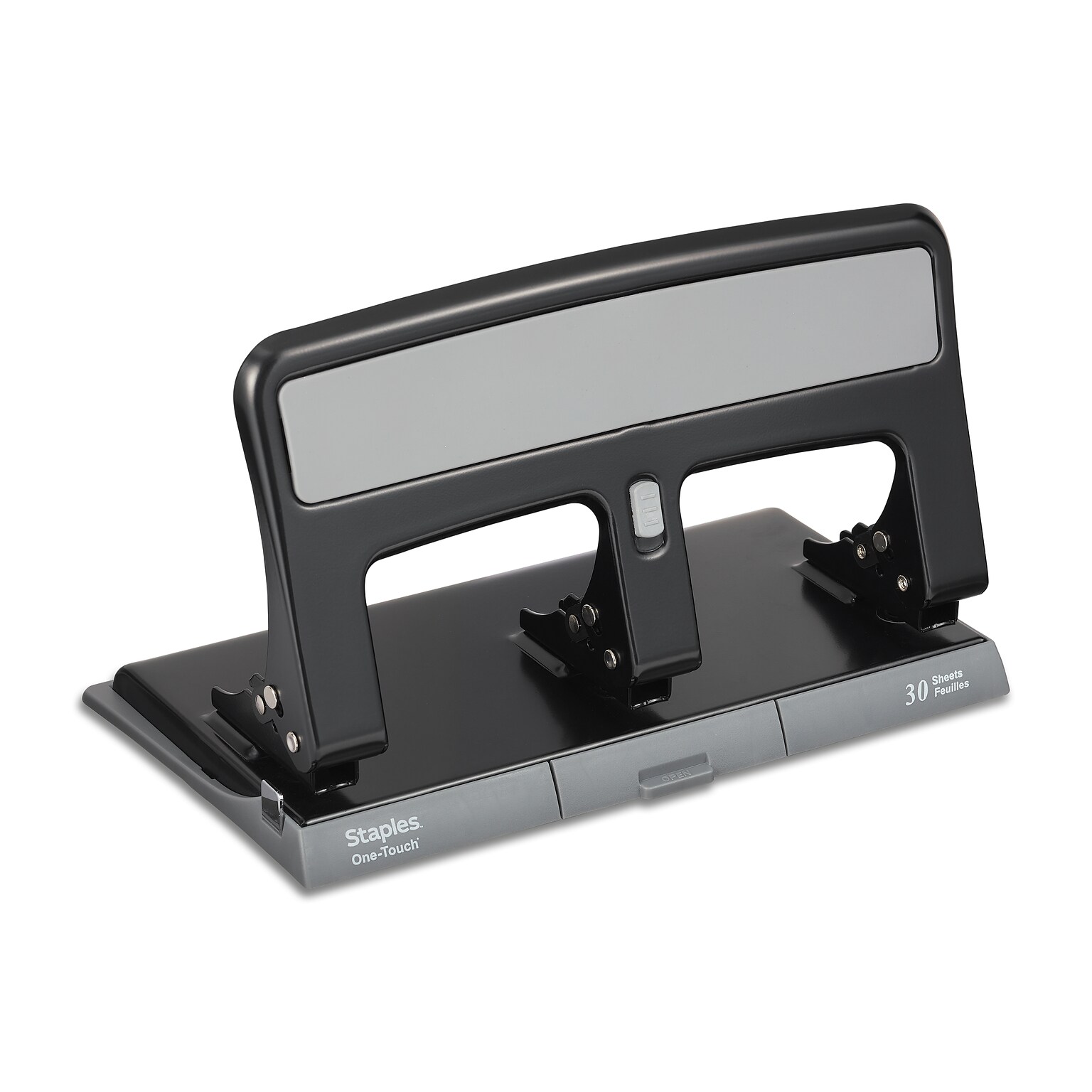 Staples One-Touch 3-Hole Punch, 30 Sheet Capacity, Black, 6/Case (26614)
