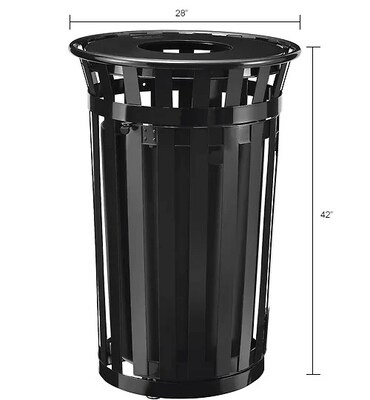 Global Industrial Outdoor Slatted Steel Trash Can w/ Access Door & Flat Lid, 36 Gallon, Black (261940BK)