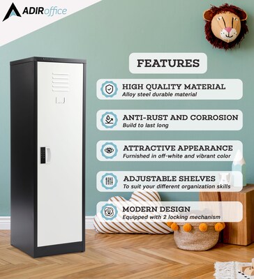 AdirOffice 48"H Single Tier Black/White Storage Locker (ADI629-01-B-W-DL)