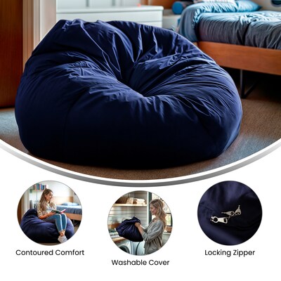 Flash Furniture Cotton Twill Oversized Solid Bean Bag Chair, Navy Blue
