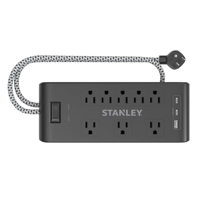 STANLEY Surge Blok 8-Outlet Surge Protector Power Strip w/3-USB Ports & Braided Fabric Cord, 6-ft., 2400 Joules, Black (33308)