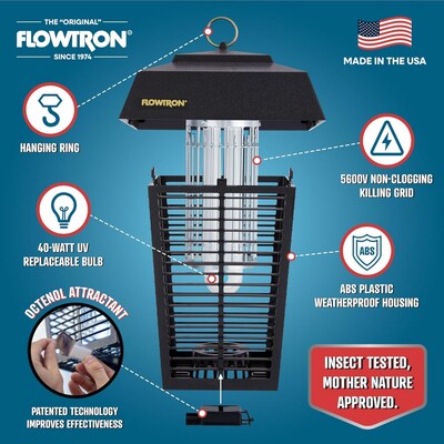 Flowtron Eletric Bug Zapper, 1 Acre of Coverage, 40W Bulb & 5600V Instant Killing Grid (FLWBK40D)
