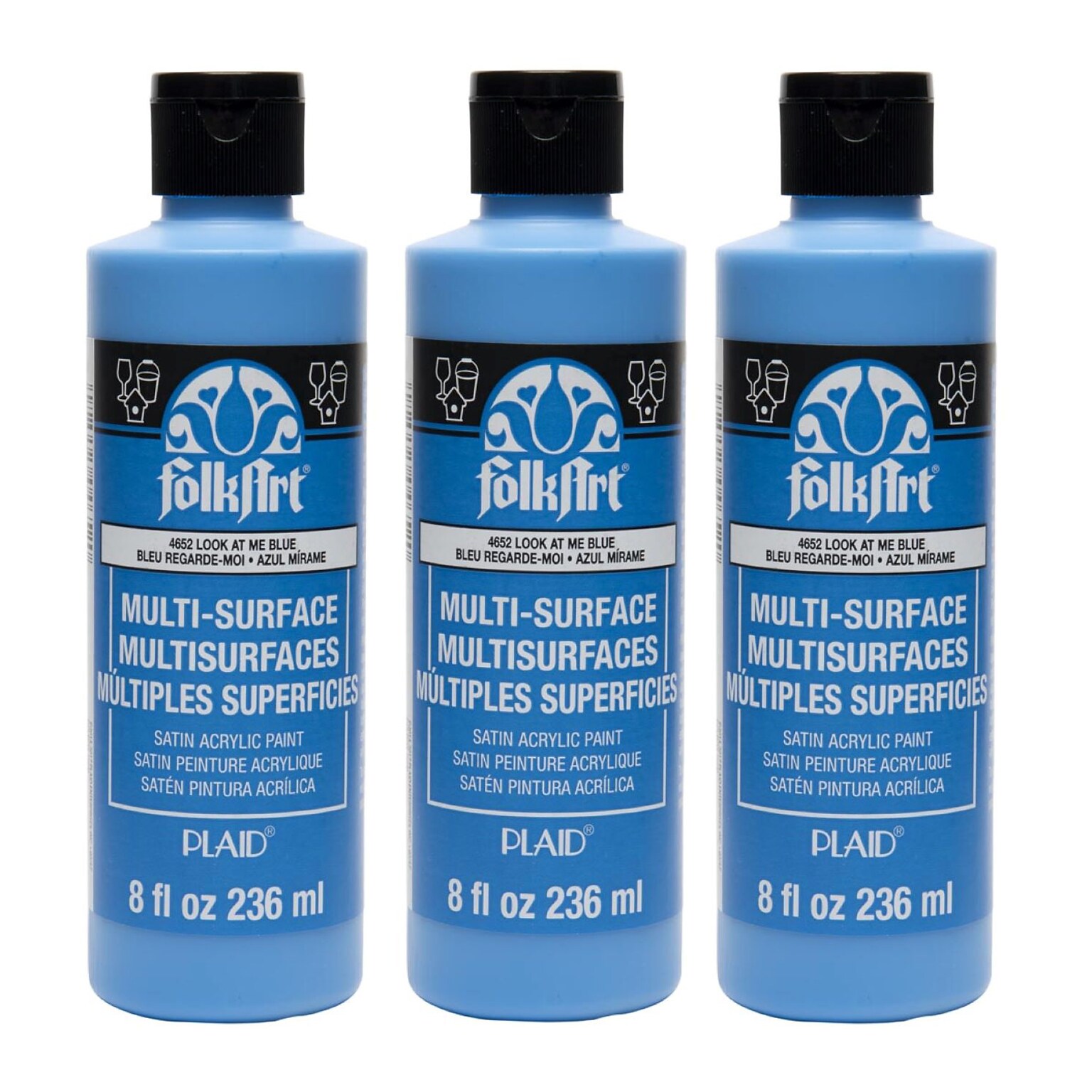 FolkArt Acrylic Paint Multi-Surface Satin, 8oz., Look At Me Blue, 3/Pack(FLK4652-3)