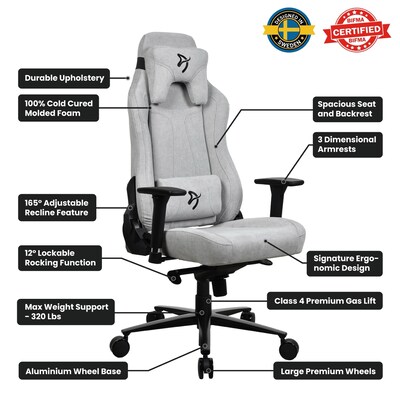 Arozzi Vernazza SoftFabric Ergonomic Racing Gaming Chair, Light Grey (VERNAZZA-SFB-LG)
