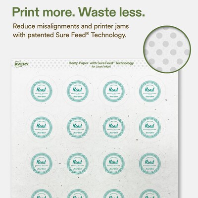 Avery Hemp Round Laser/Inkjet Multipurpose Labels, 1-3/4" Dia, Off-White (1600/Box)