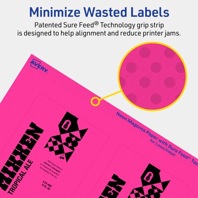 Avery Laser/Inkjet Rectangle Multipurpose Labels, 4" x 3", Neon Magenta, 160/Pack (94252)
