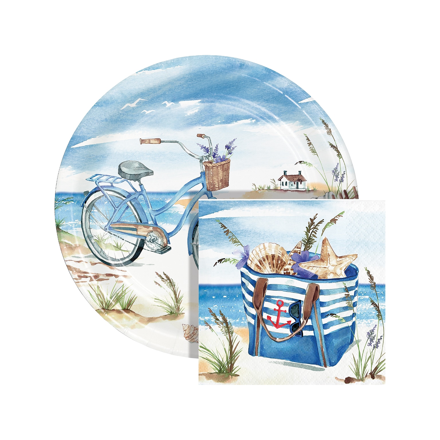 Creative Converting Seaside Summer Plates and Napkins Kit, Multicolor (DTC8662E2G)