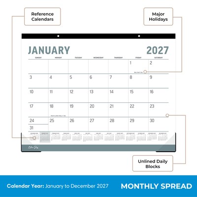 2027 Blue Sky 17" x 22" Monthly Desk Calendar, Gray/White (161000)