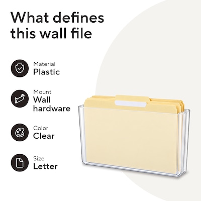 TRU RED Plastic Letter Wall File, Clear, Single-Pocket – Wall-Mounted File Holder for Mail, Documents & Folders