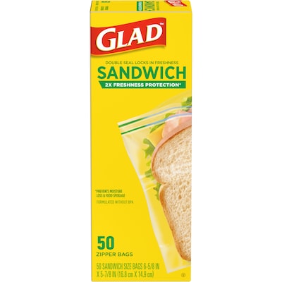 Glad Double Zipper Sandwich Bag, 50 Bags/Box (57263)