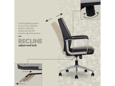 Elle Decor Amelia Ergonomic Polyurethane Swivel Computer and Desk Manager Chair, Black (60095-BLK)