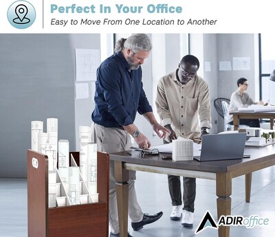 AdirOffice 20-Slot Mobile Roll File, Lockable, 24.75"H x 15.25"W x 13.25"D, Mahogany (624-MA-KIT1)