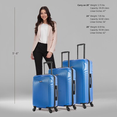 DUKAP INCEPTION 3-Piece Hardside Spinner Carry-On Luggage Set, TSA Checkpoint Friendly, Blue (DKINCSML-BLU)