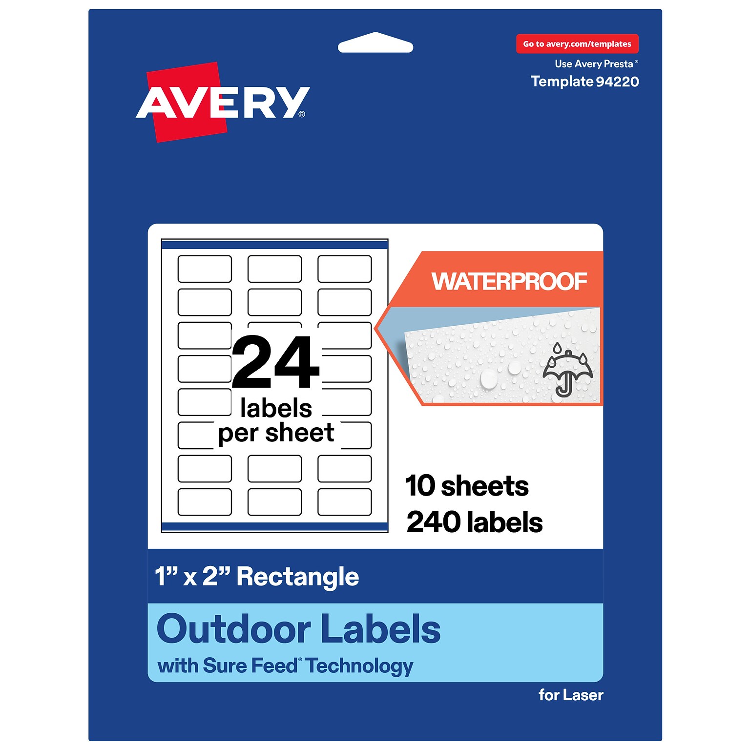 Avery Waterproof Rectangle Laser Multipurpose Labels, 1 x 2, White, 240/Pack (19479399244)