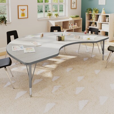 Flash Furniture Wren Kidney Activity Table, 72 x 48, Height Adjustable, Light Gray Top/Silver Frame (XUA4872KDLGTP)