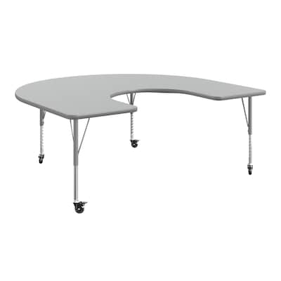 Flash Furniture Wren Horseshoe Activity Table, 66 x 60, Height Adjustable, Gray Top/Silver Frame (XUA6066HRSEGTPC)