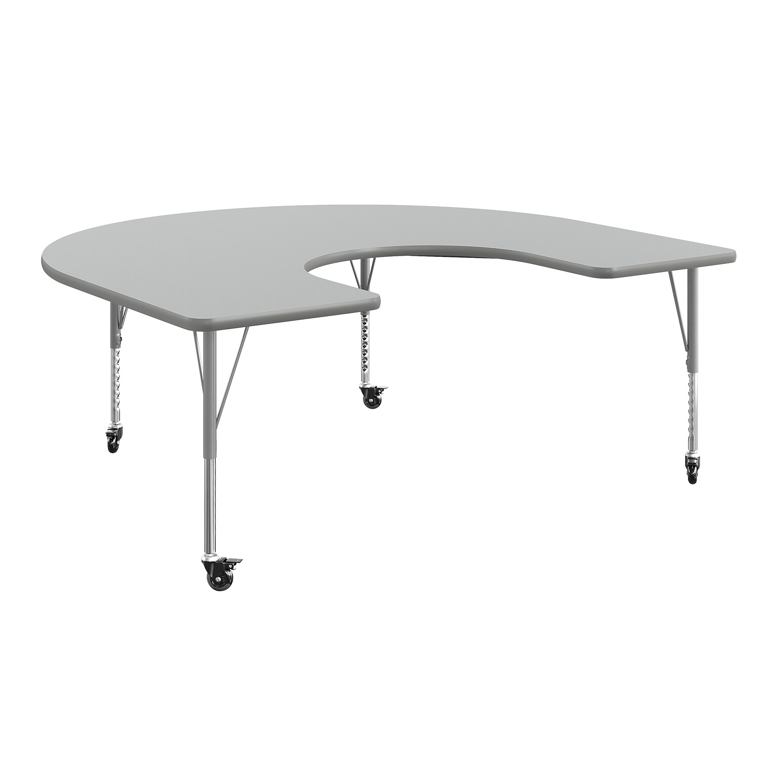 Flash Furniture Wren Horseshoe Activity Table, 66 x 60, Height Adjustable, Gray Top/Silver Frame (XUA6066HRSEGTPC)