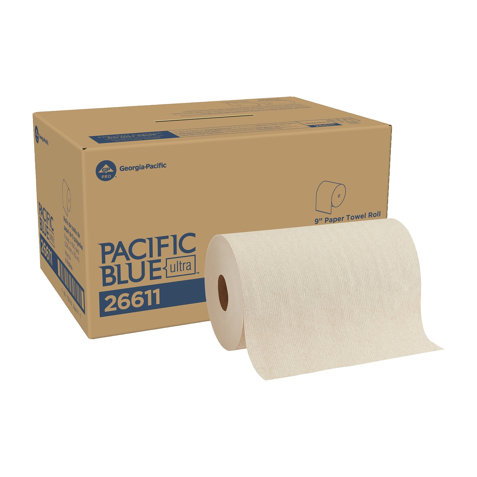 Pacific Blue Ultra Hardwound Paper Towels, 1-Ply, 6 Rolls/Carton (26611)