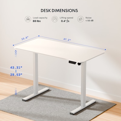 FlexiSpot EC2 48"W Electric Rectangular Adjustable Standing Desk, White (EC2W-4824W)