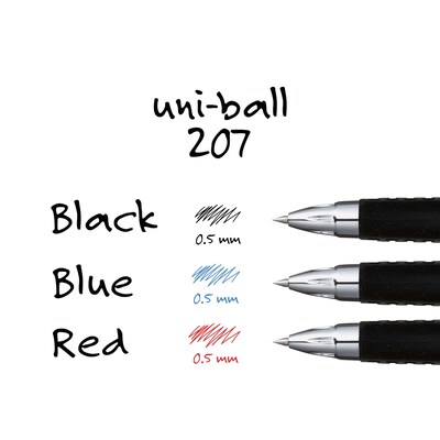 uni-ball 207 Retractable Gel Pens, Micro Point, 0.5mm, Black Ink, Dozen (61255)