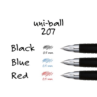 uniball 207 Retractable Gel Pens, Micro Point, 0.5mm, Black Ink, Dozen (61255)