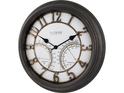 La Crosse Technology Indoor/Outdoor Silent Analog Quartz Wall Clock with Thermometer and Hygrometer,
