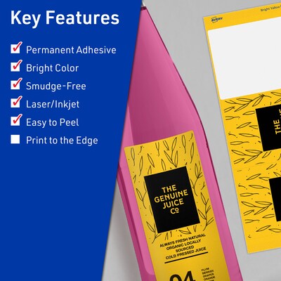 Avery Laser/Inkjet Rectangle Multipurpose Labels, 3-1/4 x 8-3/8, Bright Yellow, 60/Pack (94251)