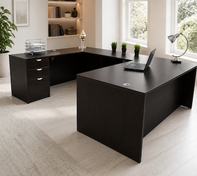 Boss Office Products 71" U-Shaped Desk with File Pedestal, Mocha (GROUPA3-MOC)