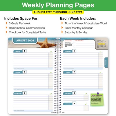 2026-2027 Global Printed Products 5.5" x 5.5" Academic Year Weekly & Monthly Student Planner, Paperboard Cover, Blue