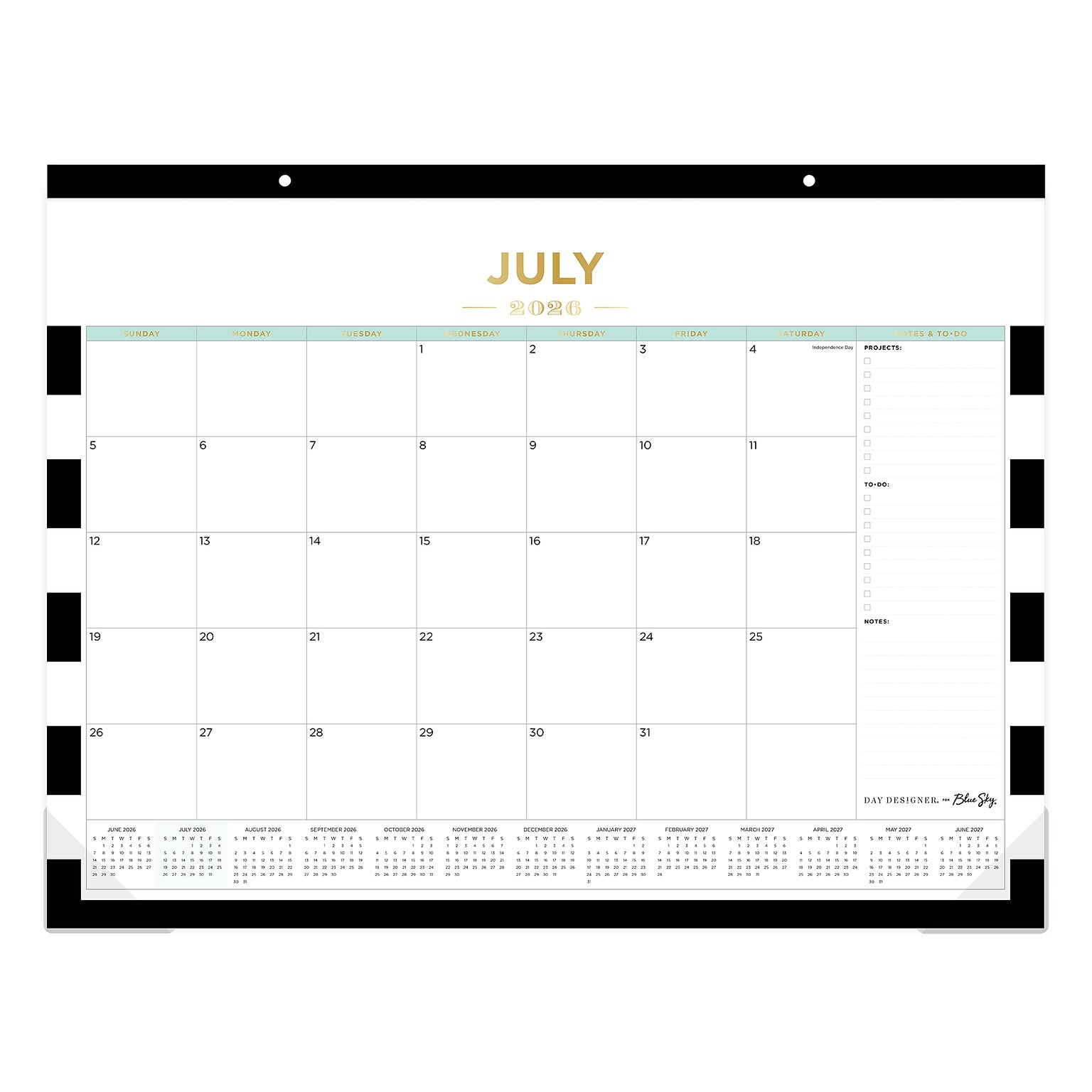 2026-2027 Blue Sky Rugby Stripe 17 x 22 Academic Monthly Wall Calendar, Assorted Colors (138443-A27)