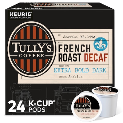 Tullys French Roast Decaf Coffee Keurig® K-Cup® Pods, Dark Roast, 24/Box (192419)