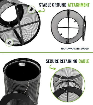 Alpine Industries 4460 Series Steel Mesh Outdoor Trash Can with Liner, 36 Gallon, Black (ALP4460-01-BLK)