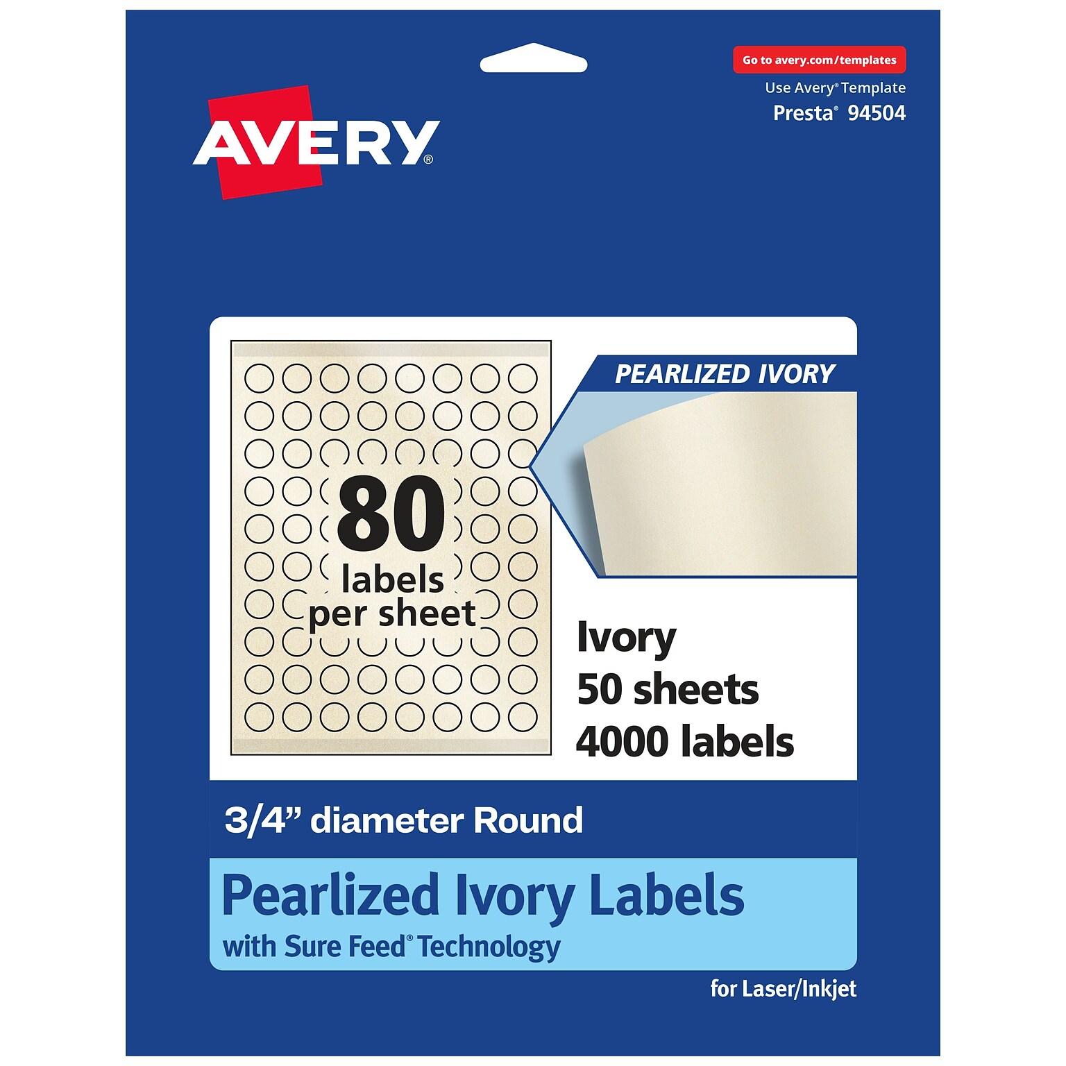 Avery Laser/Inkjet Round Multipurpose Labels, 0.75 Dia., Ivory, 4,000 Labels/Box (94504)